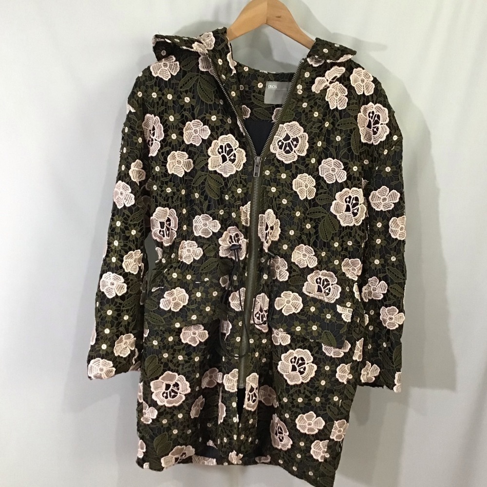 ASOS Floral Hooded Jacket - Olive and Cream